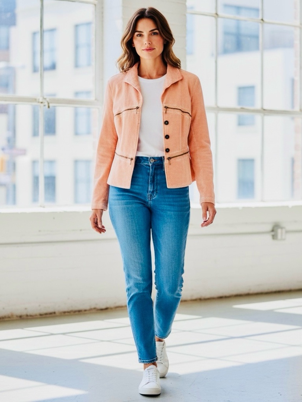 Peach Button-Front Blazer Jacket - Picture 2 of 2